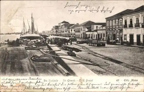 Ak Rio Grande do Sul Brasilien, Straßenansicht, Boot am Anleger