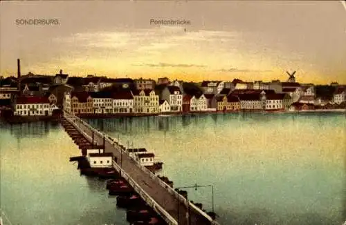 Ak Sønderborg Sonderburg Dänemark, Pontonbrücke zur Stadt
