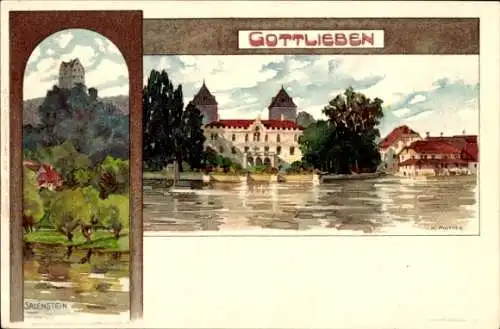 Künstler Litho Mutter, K., Gottlieben Kanton Thurgau, Schloss, Salenstein