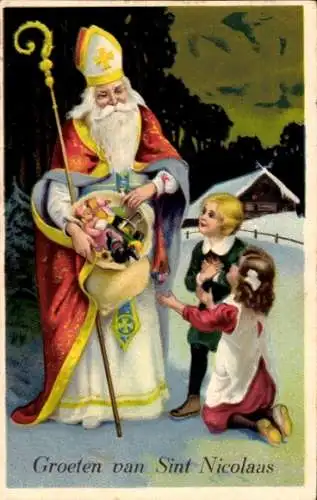 Ak Glückwunsch Sankt Nikolaus, Kinder, Geschenke, Puppe
