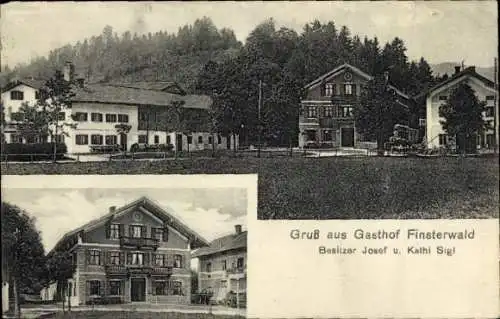 Ak Finsterwald Gmund am Tegernsee Oberbayern, Teilansicht, Gasthof von Josef u. Kathi Sigl