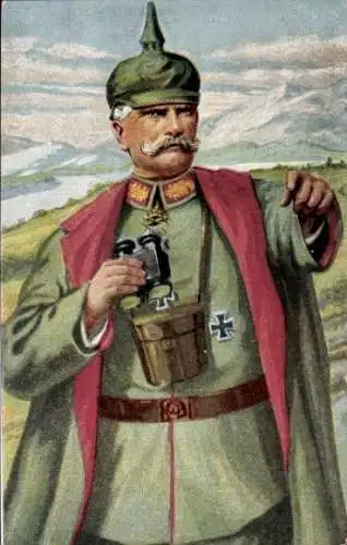 Ak Generalfeldmarschall August von Mackensen, Uniform, Pickelhaube, Fernglas, Eisernes Kreuz