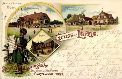 Litho Leipzig in Sachsen, Sächs. Thür. Industrie- und Gewerbeausstellung 1897, Gemeindehaus