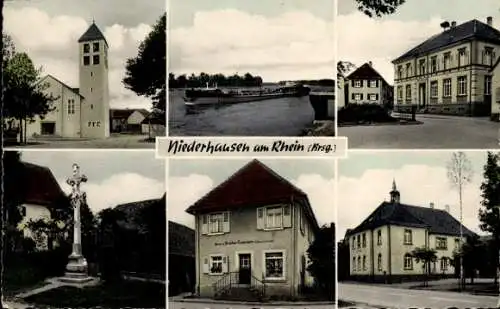 Ak Niederhausen am Rhein Rheinhausen im Breisgau, Kirche, Gasthaus