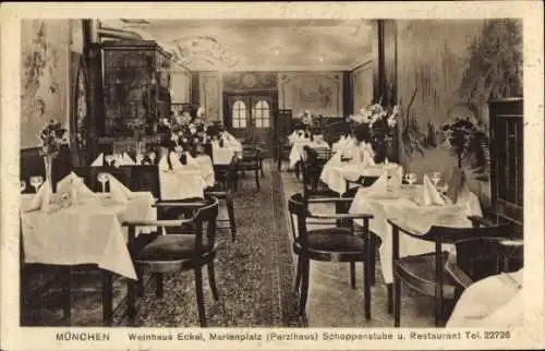 Ak München, Weinhaus Eckel, Marienplatz, Perzlhaus, Schoppenstube, Restaurant
