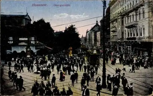 Ak Hannover in Niedersachsen, Georgstraße, Tram 1, Café