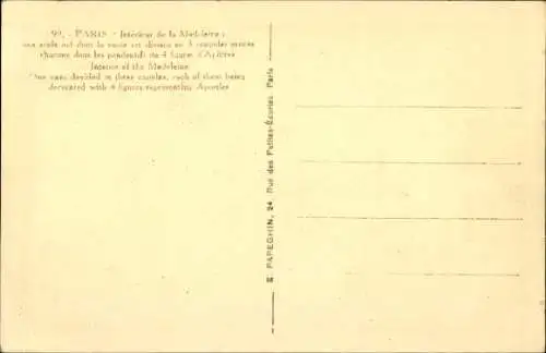 Ak Paris VIII, La Madeleine, Kirche, Innenansicht
