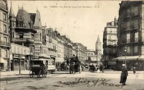 Ak Paris XII Reuilly, Rue de Lyon, Straßenbahn