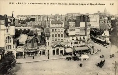 Ak Paris IX, Panorama der Place Blanche, Moulin Rouge, Sacre Coeur