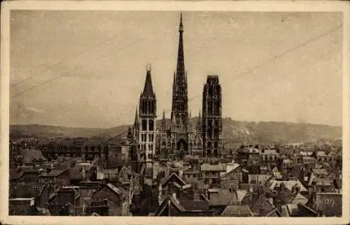 Ak Rouen Seine Maritime, Panorama, Kathedrale