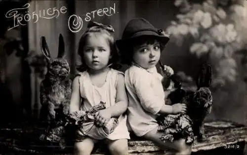 Ak Glückwunsch Ostern, Kinder, Osterhasen, Rauchendes Kind