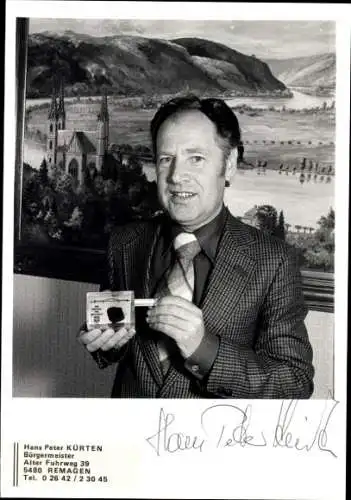 Ak Politiker Hans Peter Kürten, Bürgermeister von Remagen, Autogramm