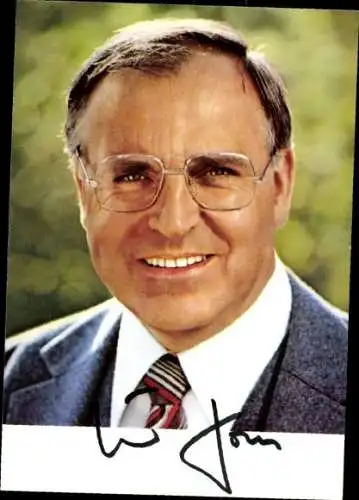 Ak Politiker Helmut Kohl, Bundeskanzler, Portrait, Autogramm
