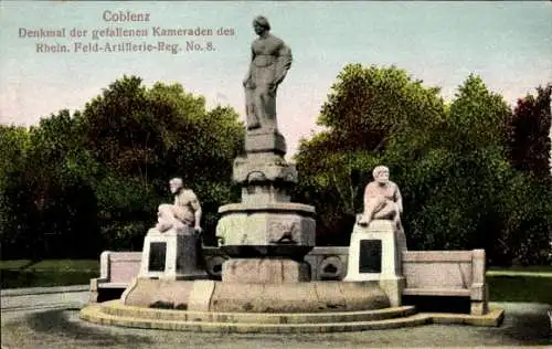 Ak Koblenz am Rhein, Denkmal der gefallenen Kameraden des Rhein. Feld-Artillerie-Reg. No. 8