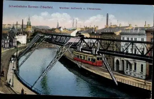 Ak Wuppertal, Werther Bollwerk, Uferstraße, Schwebebahn