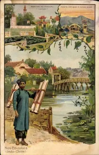 Litho Hanoi Vietnam, Unsere Kolonien Indo-China, Petit Lac, Pagode du Pinceau