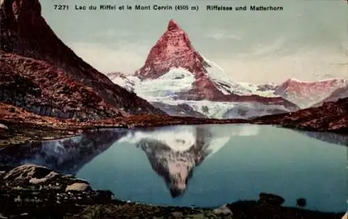 Ak Zermatt Kanton Wallis, Riffelsee und Matterhorn