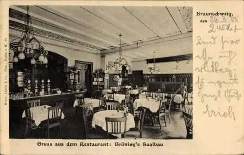 Ak Braunschweig in Niedersachsen, Restaurant Brünings Saalbau, Innenansicht