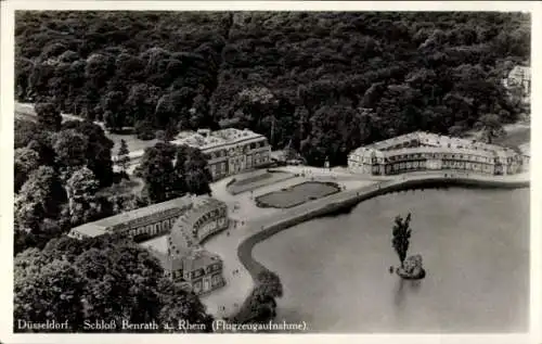 Ak Benrath Düsseldorf am Rhein, Flugzeugaufnahme, Schloss