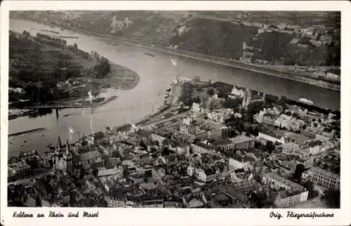 Ak Koblenz, Fliegeraufnahme von der Stadt, Rhein und Mosel