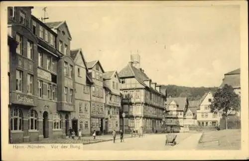 Ak Hann. Münden in Niedersachsen, Vor der Burg, Straßenpartie, Gasthaus