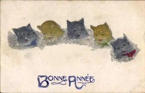 Präge Ak Glückwunsch Neujahr, Fünf Katzen