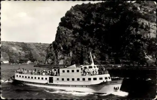 Ak Dampfer MS Regina auf dem Rhein, Loreleyfelsen