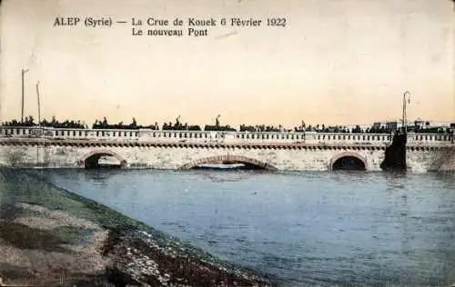 Ak Alep Syrien, Die Flut von Kouek 1922, Die neue Brücke
