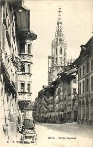 Ak Bern, Blick in die Kesslergasse mit Kirchturm, Häuser