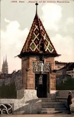 Ak Basel Stadt Schweiz, Käppeli auf der mittleren Rheinbrücke