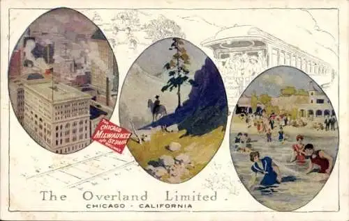 Künstler Ak The Overland Limited, Chicago, Kalifornien, The Chicago Milwaukee and St Paul Railway