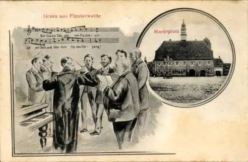 Passepartout Ak Finsterwalde in der Niederlausitz, Marktplatz, Rathaus, Chor, Gesang