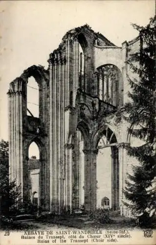 Ak Rives en Seine Seine-Maritime, Abtei Saint-Wandrille, Ruines du Transept cote Choeur, XIV siecle
