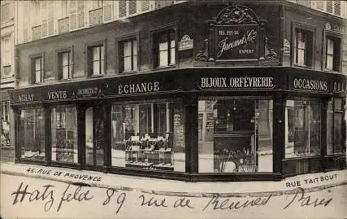 Ak Paris IX, Rue de Provence, Schmuckgoldschmied