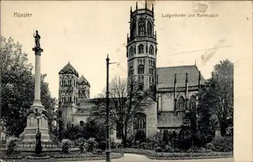 Ak Münster in Westfalen, Ludgerikirche, Mariensäule