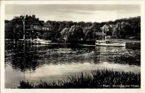 Ak Essen im Ruhrgebiet, Bootshaus bei Hügel