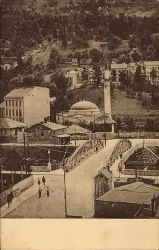 Ak Sarajevo Bosnien Herzegowina, Teilansicht, Brücke, Moschee