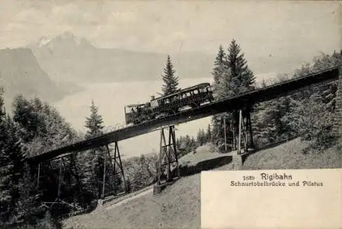 Ak Rigibahn, Schnurtobelbrücke und Pilatus, Zahnradbahn, Schweiz