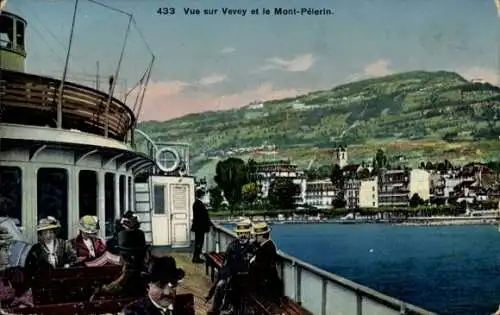 Ak Vevey, Kanton Waadt, Blick auf die Stadt und den Mont Pélerin