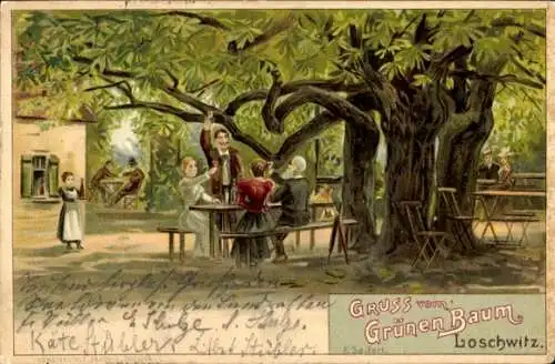 Künstler Litho Seifert, F., Dresden Loschwitz, Grünen Baum, Gartenterrasse