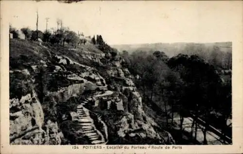 Ak Poitiers Vienne, Escalier du Porteau Route de Paris