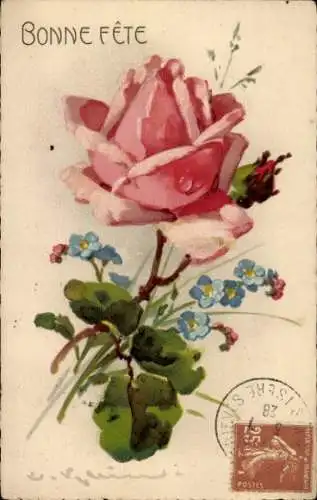 Künstler Ak Klein, Catharina, Rose, Vergissmeinnicht