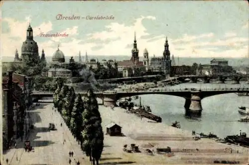 Ak Dresden Altstadt, Carolabrücke, Frauenkirche