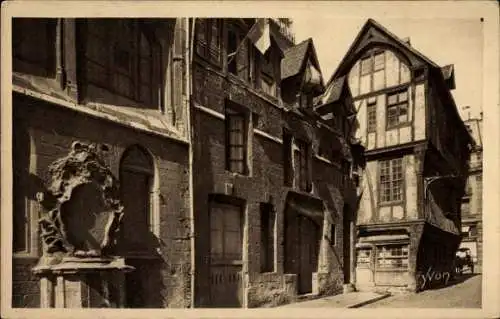 Ak Rouen Seine Maritime, Rue Saint-Romain, alte Häuser