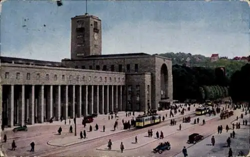 Ak Stuttgart, Hauptbahnhof, Straßenbahn, Passanten