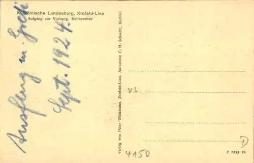 Ak Linn Krefeld am Niederrhein, Kurkölnische Landesburg, Aufgang zur Vorburg, Kellnereitor