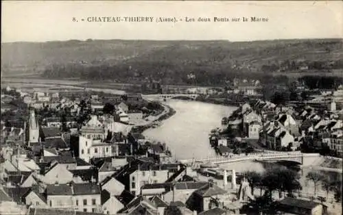 Ak Château Thierry Aisne, zwei Brücken, Marne