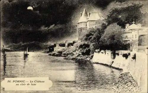 Ak Pornic Loire Atlantique, Schloss, Mondlicht