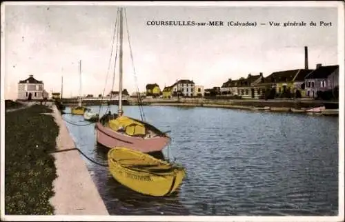 Ak Courseulles sur Mer Calvados, Hafen, Segelboot