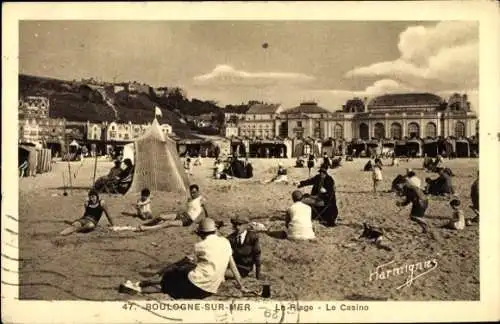 Ak Boulogne sur Mer Pas de Calais, Strand, Kasino